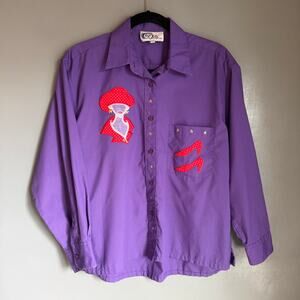 Vintage LAS OLAS Women's Med Red Hat Society Purple Button Up Blouse Retro Event